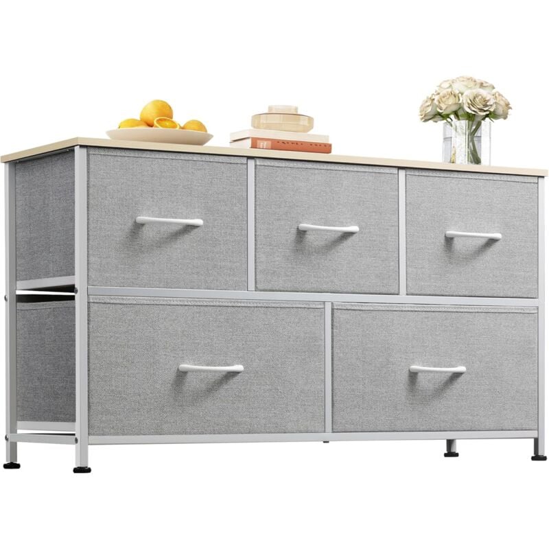 foto del prodotto wlive cassettiera in tessuto con 5 cassetti, cassettiera camera da letto, credenza, struttura in acciaio, ideale per soggiorno, cameretta dei