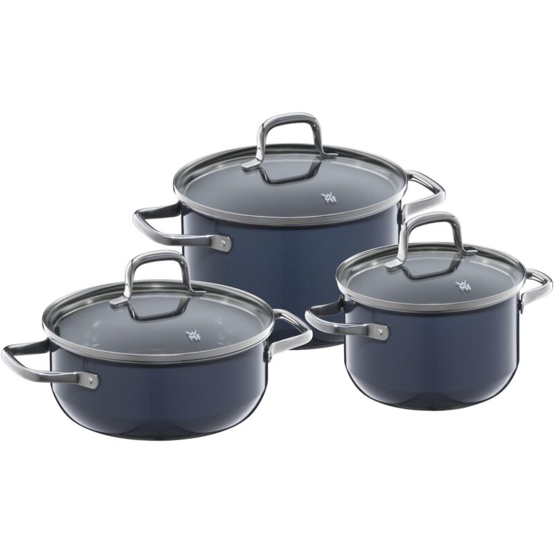 foto del prodotto wmf fusiontec essential set di pentole a induzione, 3 pezzi, con coperchio in vetro, set di pentole a induzione, in ceramica high tech,