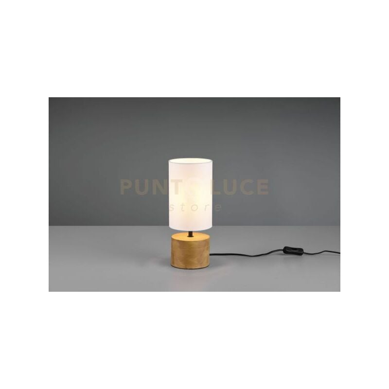 foto del prodotto woddy lampada da tavolo base cilindro legno e paralume bianco h. 30cm x d. 12cm 1 luce attacco e14