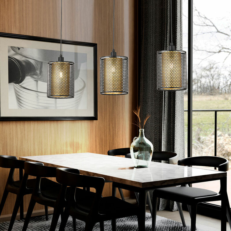 foto del prodotto wofi lampada a sospensione, 3 fiamme, lampada a sospensione, nera, lampada da sala da pranzo, regolabile in altezza, metallo color oro, 3 prese