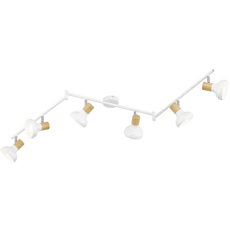 foto del prodotto wofi plafoniera, faretto da soffitto, lampada camera da letto, strip spot, 6 fiamme, orientabile, metallo, aspetto legno, bianco, 6x e14, lxpxh