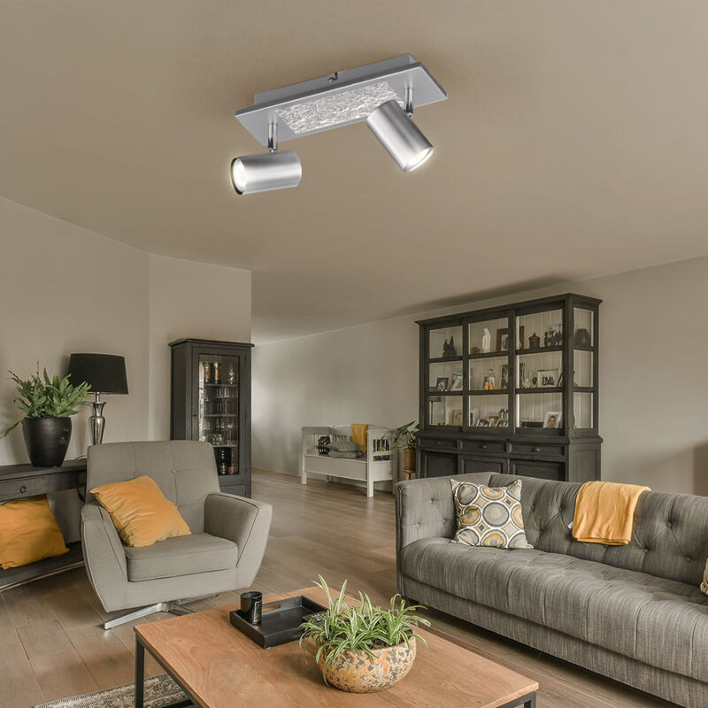 foto del prodotto wofi plafoniera orientabile plafoniera a spot argento 2 luci, metallo cromato, 1x led 4,5w 190lm bianco caldo 2x gu10, lxpxa 33,5x9x17 cm 11590