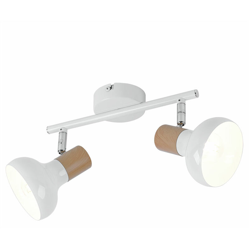foto del prodotto wofi plafoniera spot 2 fiamme faretto da soffitto bianco lampada da soffitto 2 faretti, faretto orientabile, aspetto legno, prese e14, lxlxa