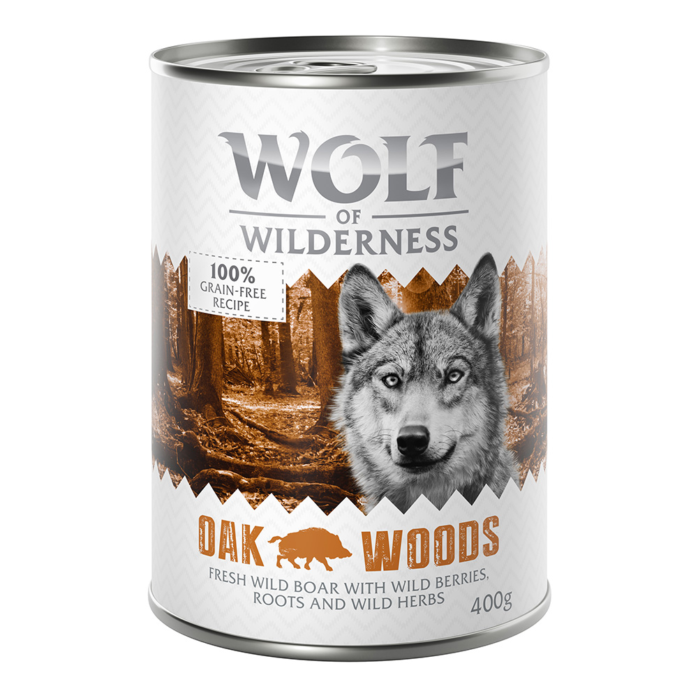 foto del prodotto wolf of wilderness adult 6 x 400 g umido single protein per cane oak woods cinghiale