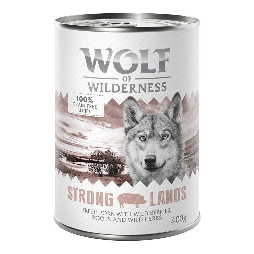 foto del prodotto wolf of wilderness adult 6 x 400 g umido single protein per cane strong lands maiale