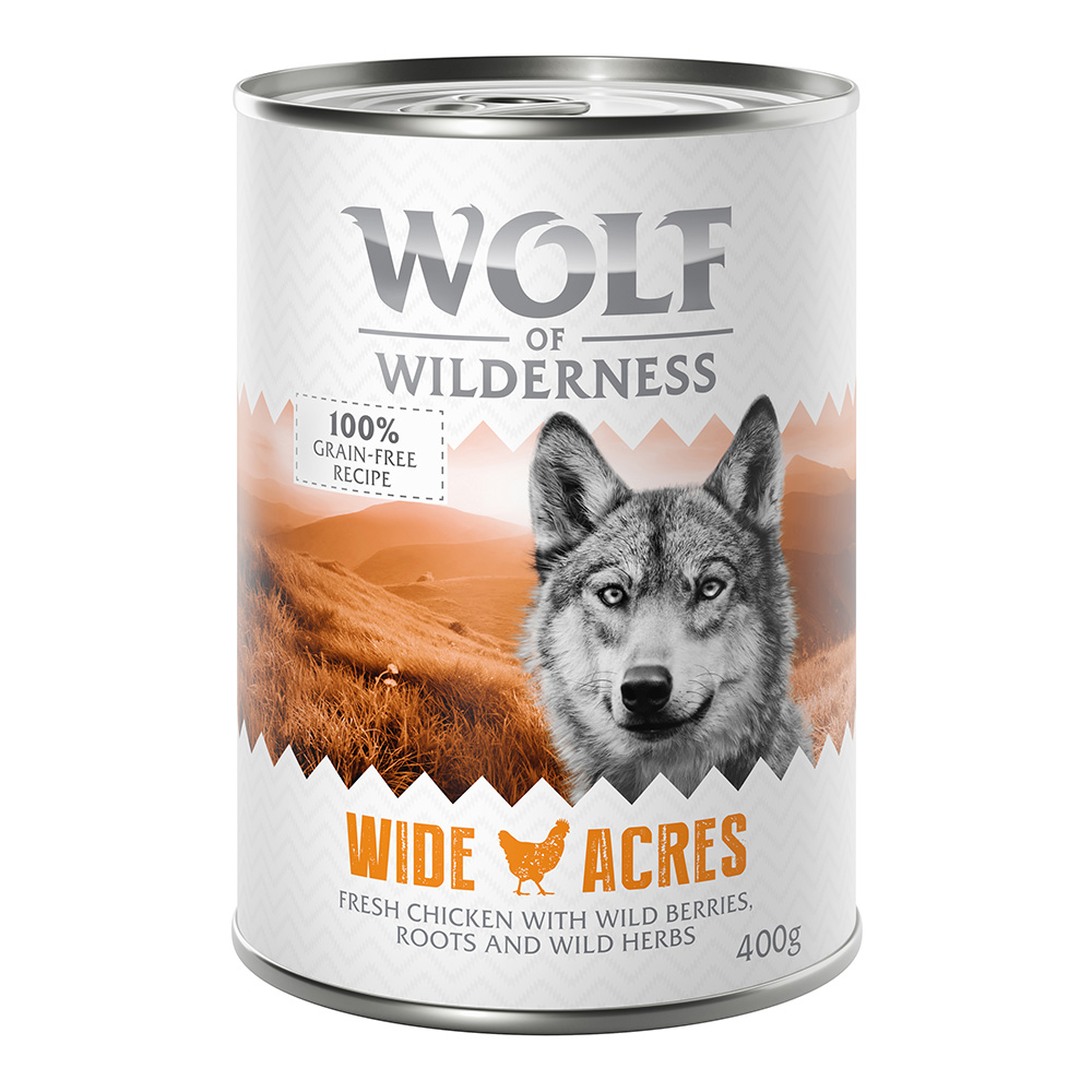 foto del prodotto wolf of wilderness adult 6 x 400 g umido single protein per cane wide acres pollo