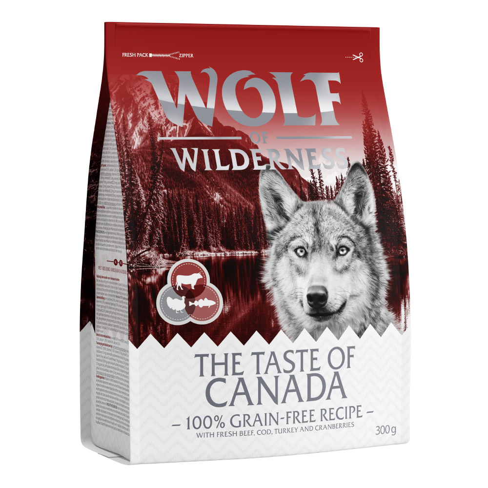 foto del prodotto wolf of wilderness canadian woodlands manzo, merluzzo tacchino senza cereali 300 g