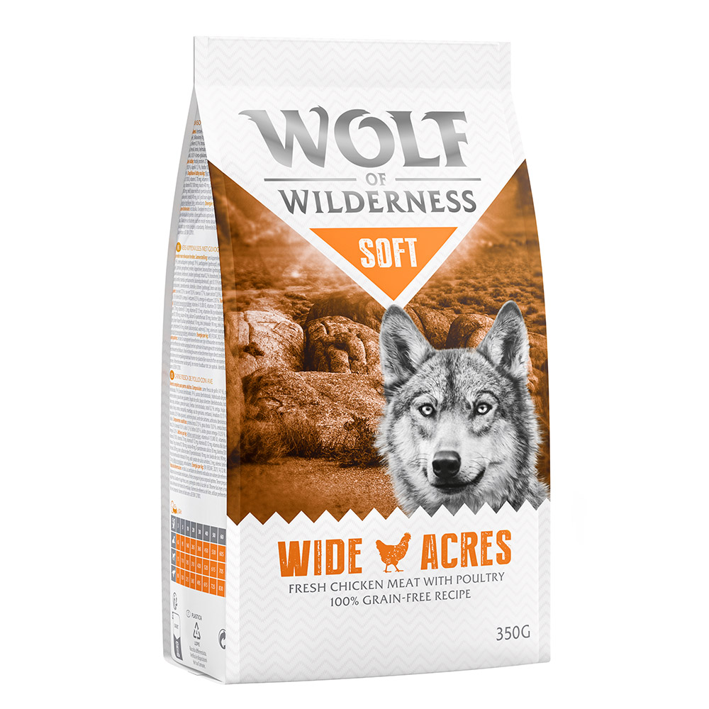 foto del prodotto wolf of wilderness crocchette per cani - 350 g soft wide acres - pollo