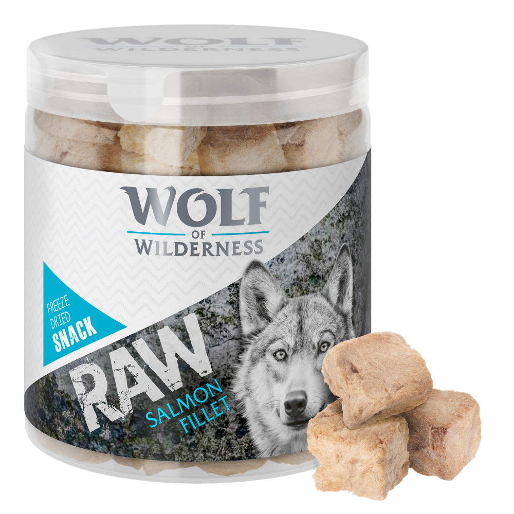 foto del prodotto wolf of wilderness dummy con passante 70 g snack liofilizzati wolf of wilderness raw filetto di salmone