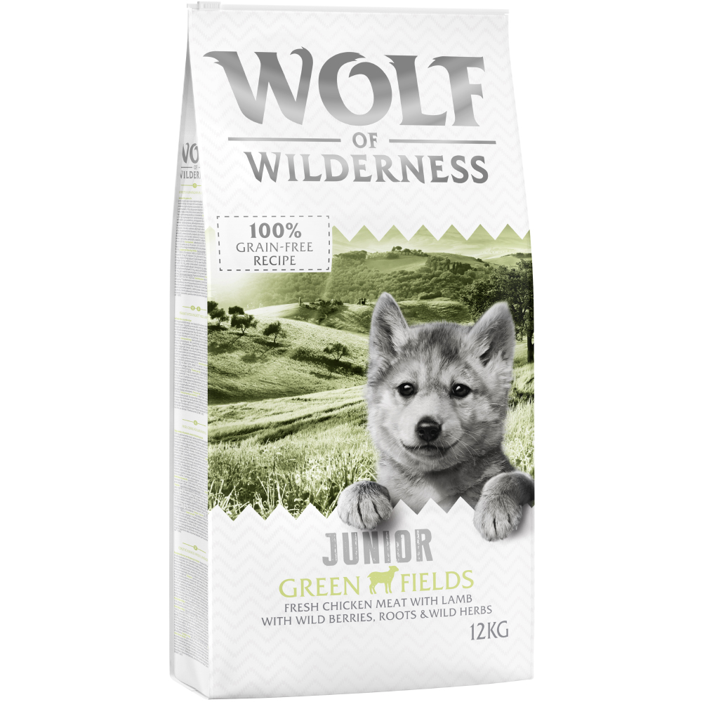 foto del prodotto wolf of wilderness junior green fields agnello crocchette per cani 12 kg