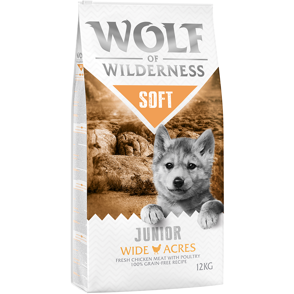 foto del prodotto wolf of wilderness junior soft wide acres pollo crocchette per cani 12 kg
