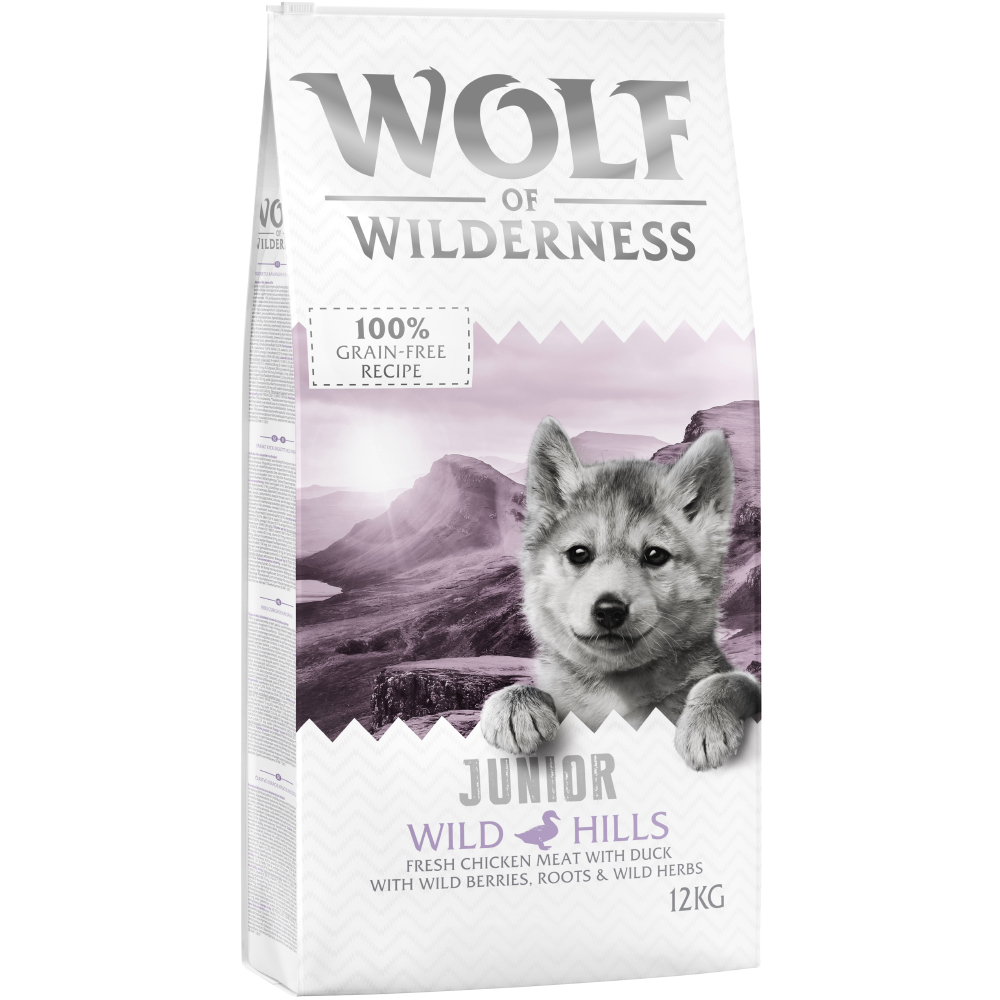 foto del prodotto wolf of wilderness junior wild hills anatra crocchette per cani 12 kg