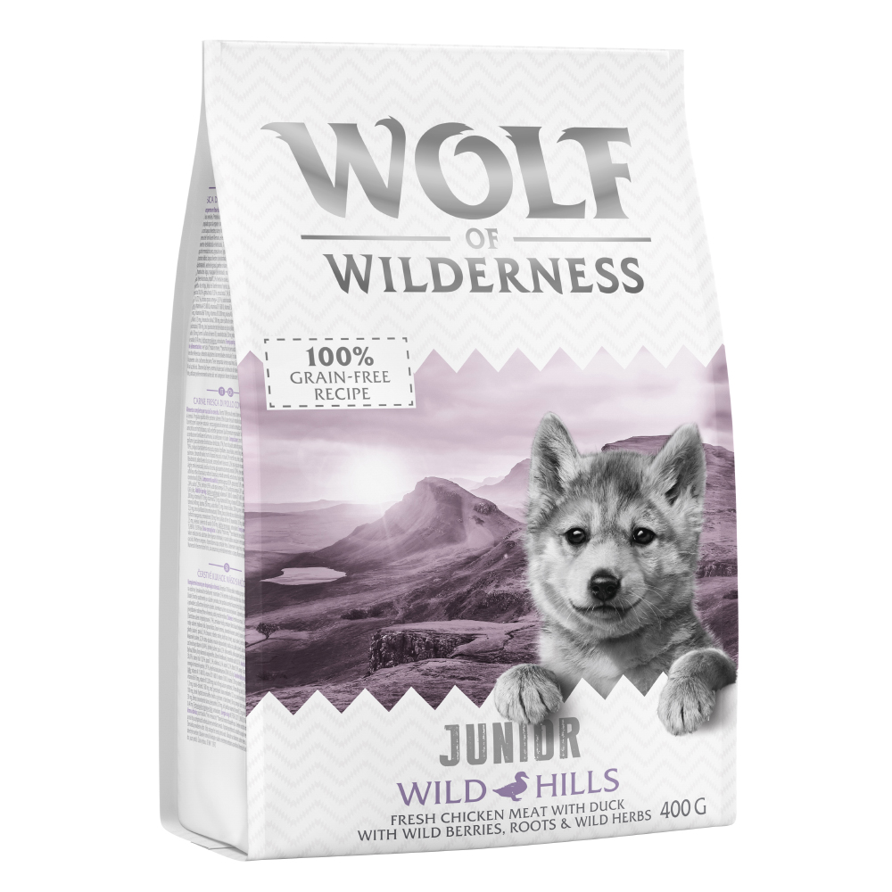 foto del prodotto wolf of wilderness junior wild hills anatra crocchette per cani 400 g