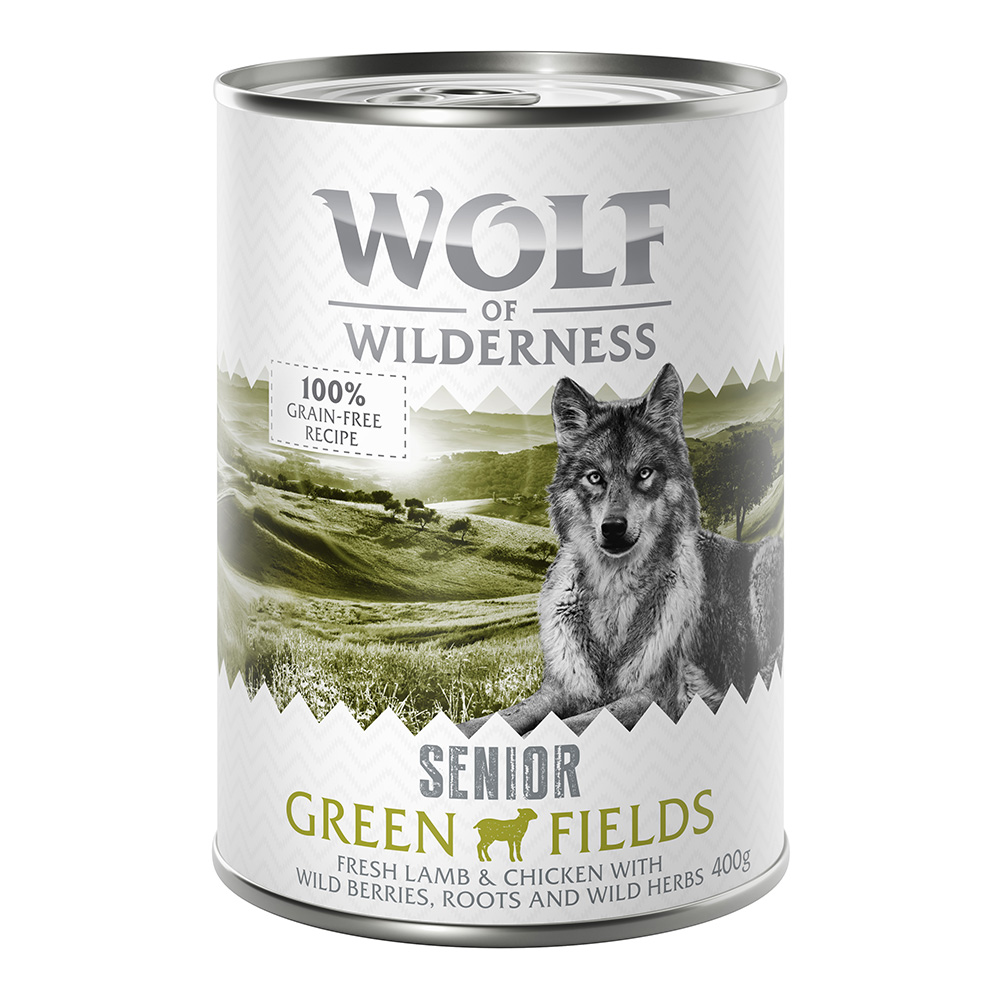 foto del prodotto wolf of wilderness senior 6 x 400 g umido per cane green fields agnello pollo