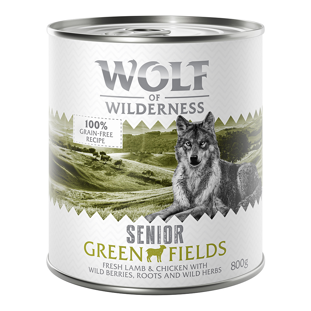 foto del prodotto wolf of wilderness senior 6 x 800 g umido per cane green fields agnello pollo
