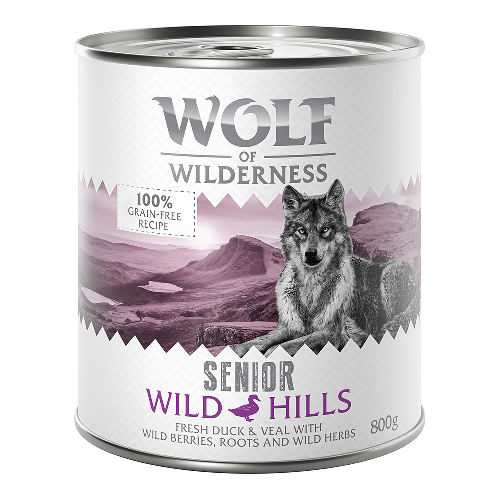 foto del prodotto wolf of wilderness senior 6 x 800 g umido per cane - wild hills - anatra &amp; vitello