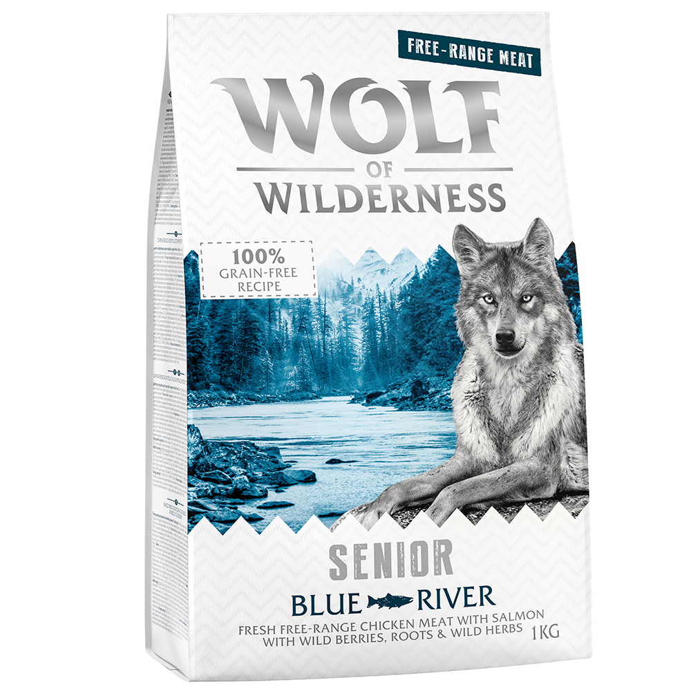 foto del prodotto wolf of wilderness senior blue river pollo allevato all aperto salmone 1 kg