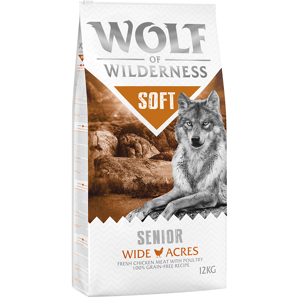 foto del prodotto wolf of wilderness senior soft wide acres pollo crocchette per cani 12 kg