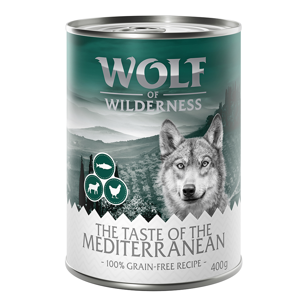 foto del prodotto wolf of wilderness the taste of 6 x 400 g umido per cane mediterranean agnello, pollo, trota