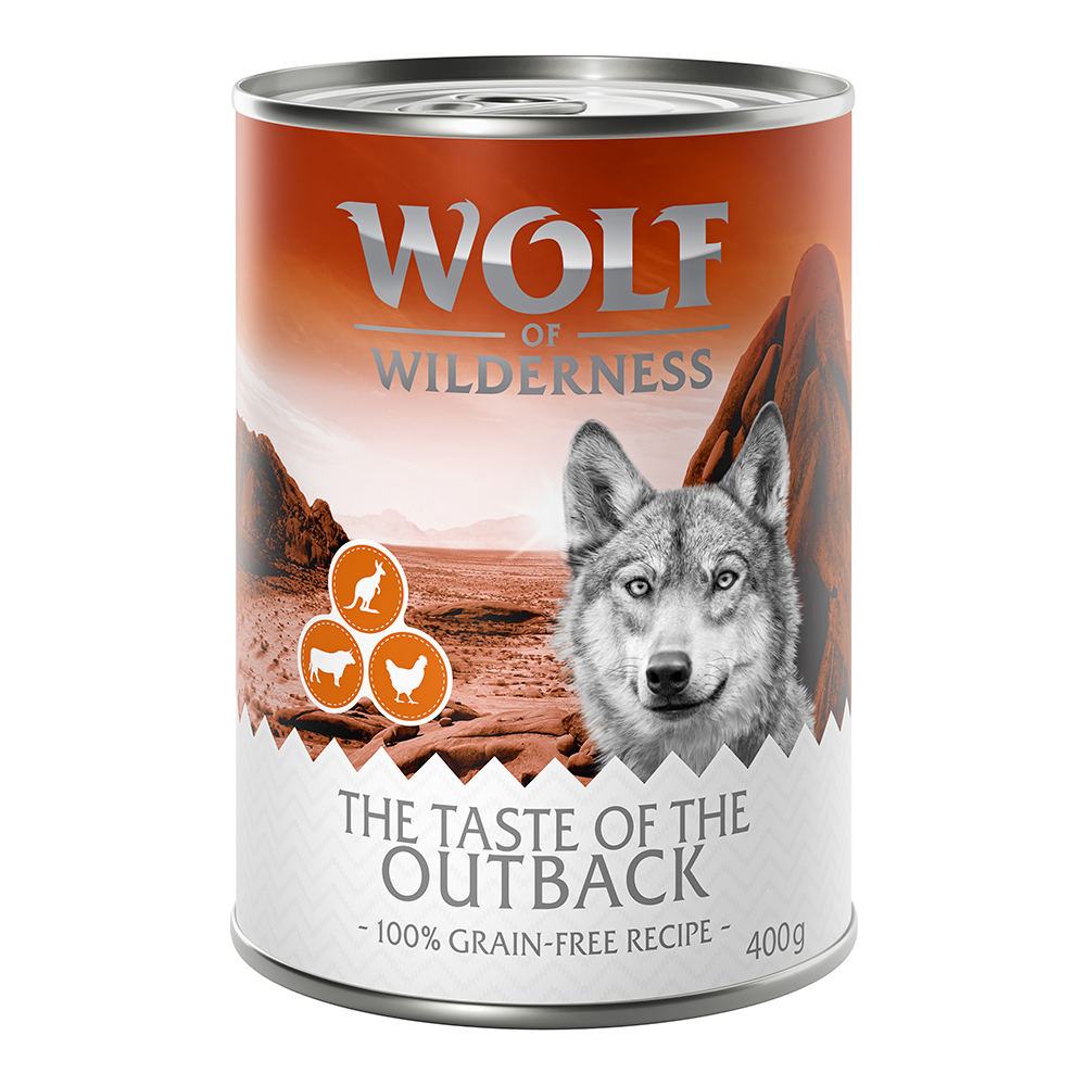 foto del prodotto wolf of wilderness the taste of 6 x 400 g umido per cane the outback pollo, manzo, canguro