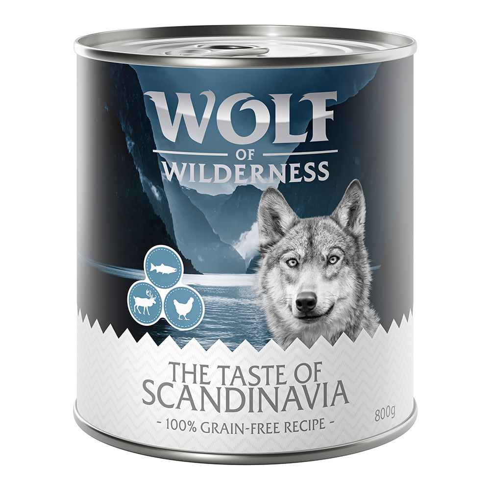 foto del prodotto wolf of wilderness the taste of 6 x 800 g scandinavia salmone, renna, pollo, mirtilli