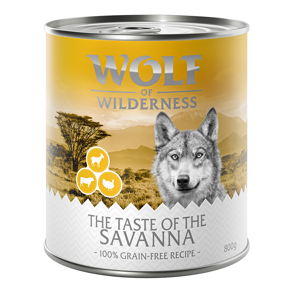 foto del prodotto wolf of wilderness the taste of 6 x 800 g the savanna tacchino, manzo, capra