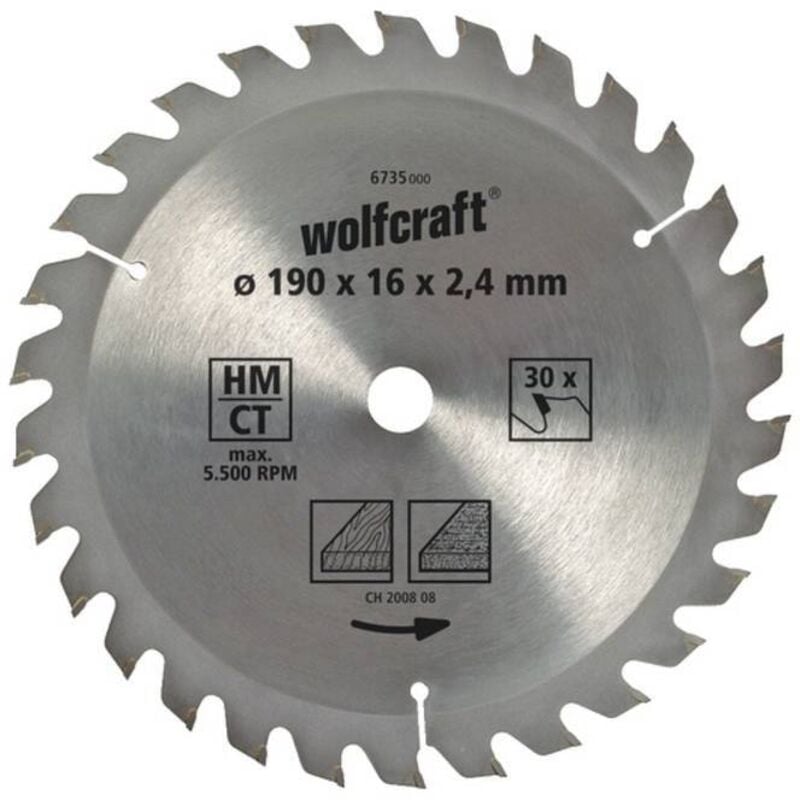 foto del prodotto wolfcraft - 6735000 lama circolare in metallo duro 190 x 16 mm numero di denti 30 1 pz.