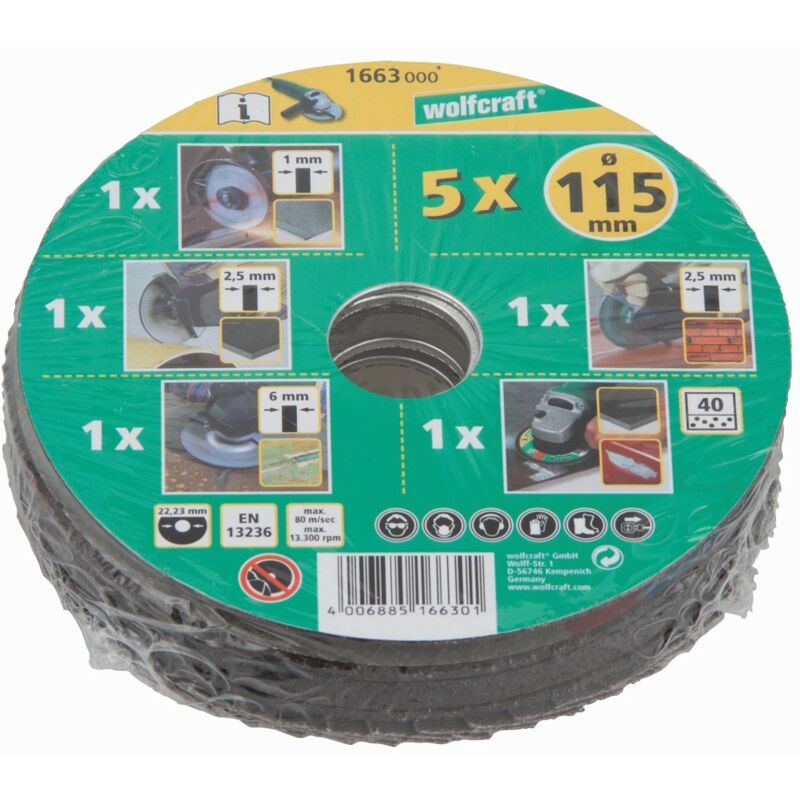 foto del prodotto wolfcraft dischi per smerigliatrice angolare 5 pezzi 115 mm set