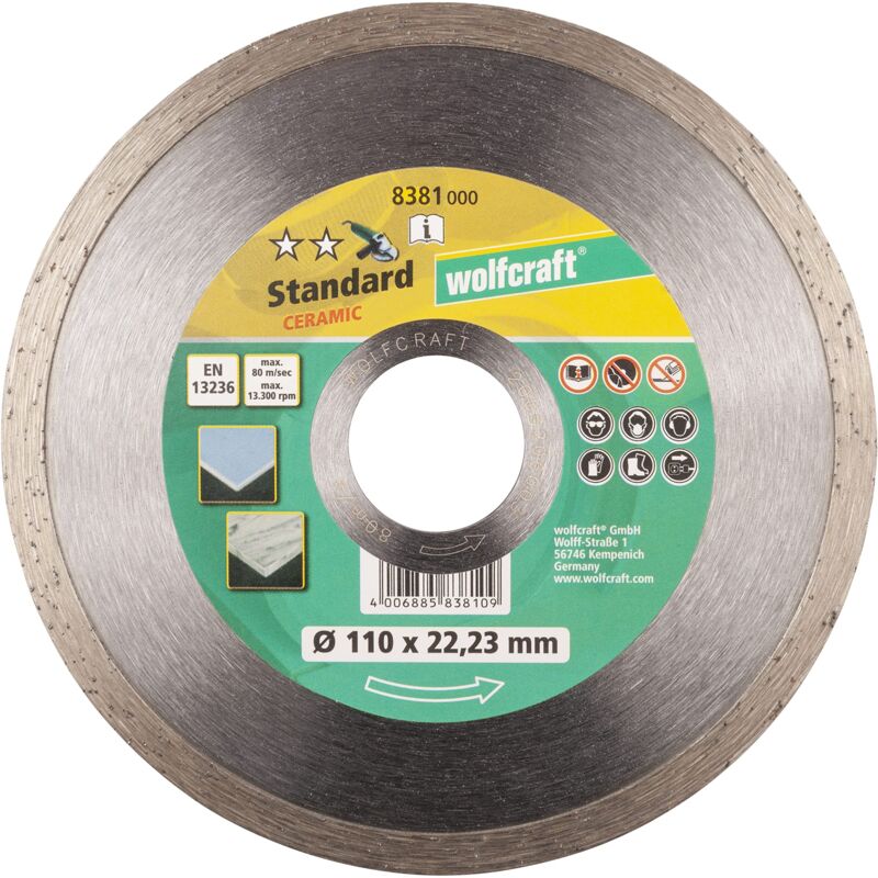 foto del prodotto wolfcraft disco da taglio diamantato standard ceramic per smerigliatrice angolare i 8383000