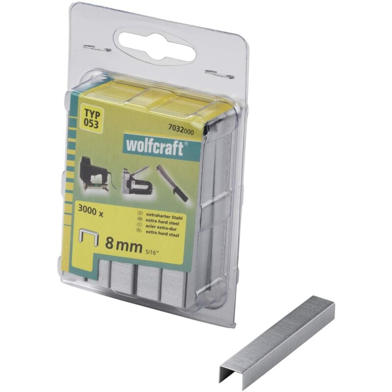 foto del prodotto wolfcraft punti dorso largo, acciaio extra duro, tipo 053 i 7032000 i ideali per il fissaggio di tessuti e listelli di legno