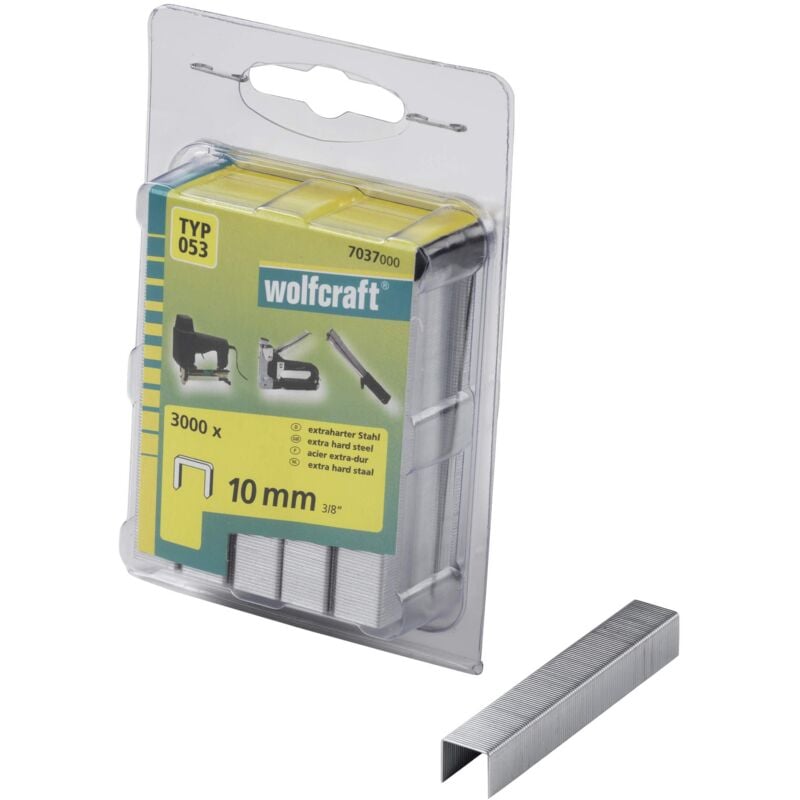 foto del prodotto wolfcraft punti dorso largo, acciaio extra duro, tipo 053 i 7037000 i ideali per il fissaggio di tessuti e listelli di legno