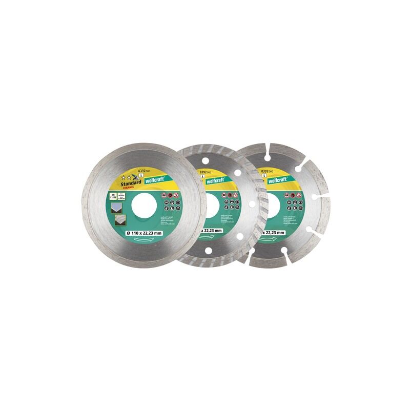 foto del prodotto wolfcraft set di dischi da taglio diamantati in 3 pezzi 110mm 8392000