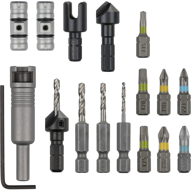 foto del prodotto wolfcraft set di flipbit tutto in uno da 17 pezzi i 3086000 i soluzione porta attrezzi doppia per svariati lavori in due fasi