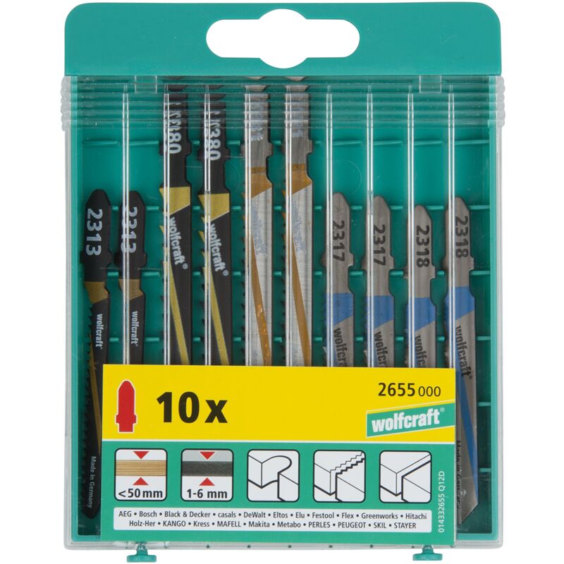 foto del prodotto wolfcraft set di lame per seghetti alternativi da 10 pezzi, attacco a t i 2655000