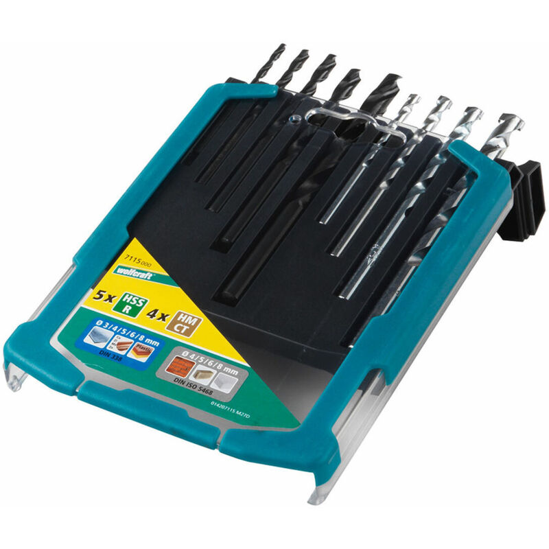 foto del prodotto wolfcraft set di trapani 7115000 metallo pietra 9 pezzi