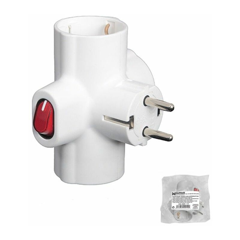 foto del prodotto wolfpack adattatore ladro triplo schuko 16 a 250v con interruttore