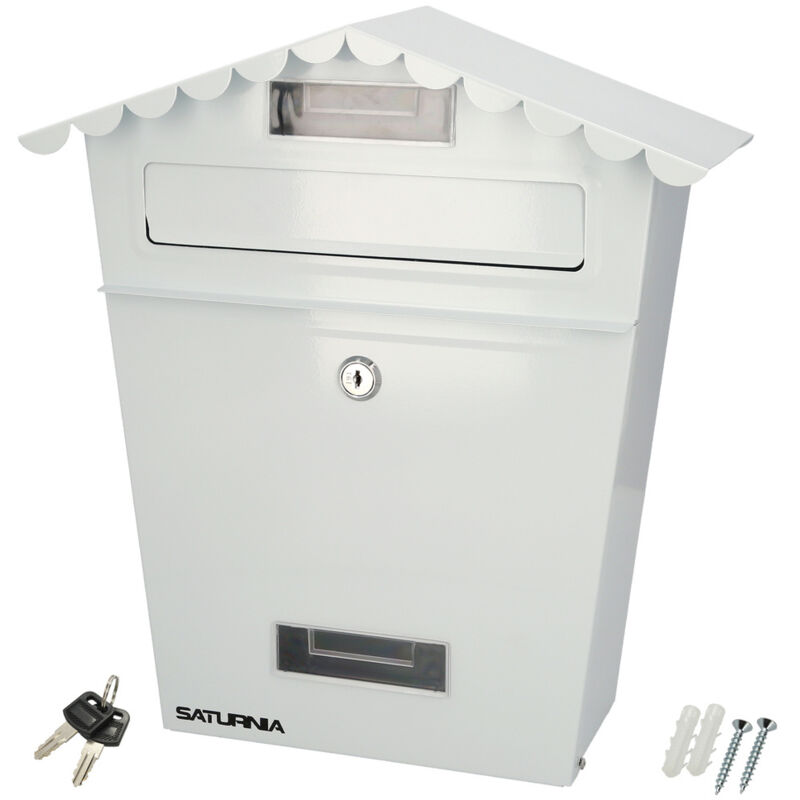 foto del prodotto wolfpack casetta postale da esterno white 330 x 125 x 365 h. mm. con tetto, acciaio verniciato. cassetta postale da parete, cassetta per le