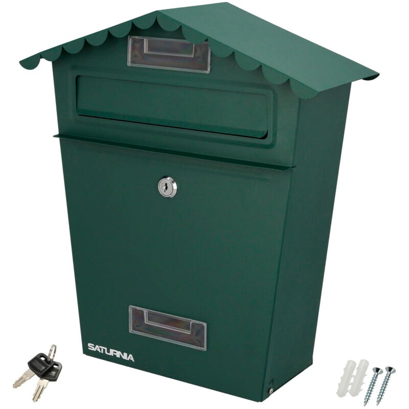 foto del prodotto wolfpack casetta postale esterna verde 330 x 125 x 365 h. mm. con tetto, in acciaio verniciato. parete della cassetta postale, cassetta per le