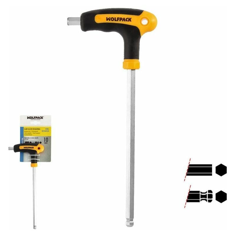 foto del prodotto wolfpack chiave a brugola con impugnatura a sfera forma t 10.0 mm. con appendiabiti
