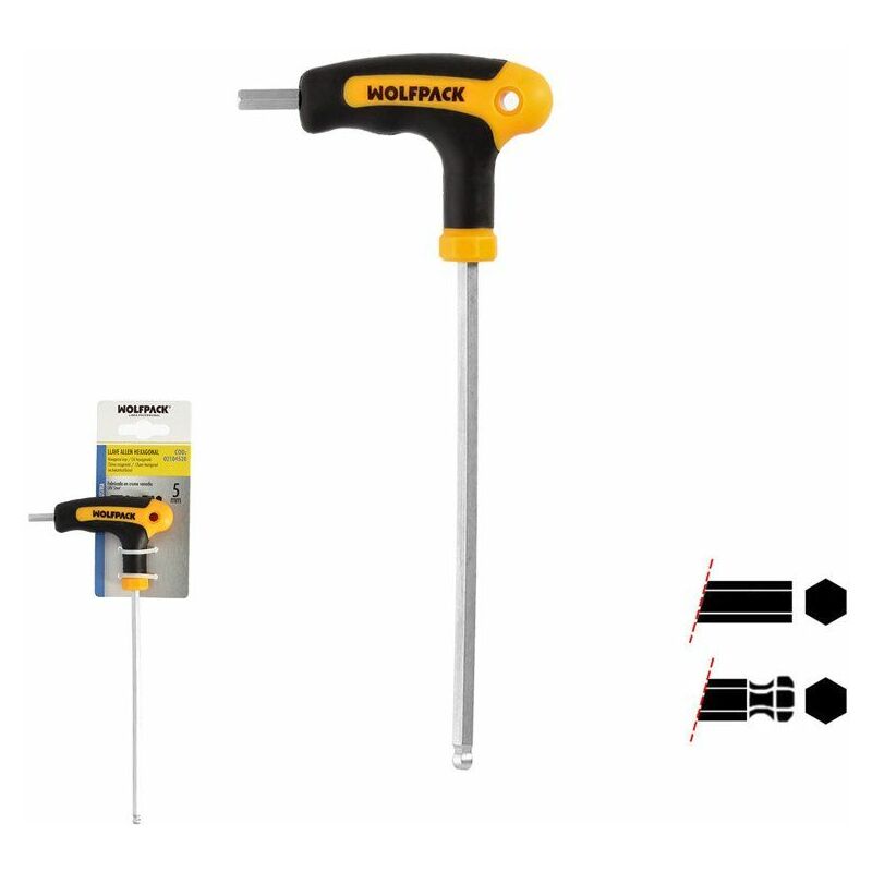 foto del prodotto wolfpack chiave a brugola con impugnatura a sfera forma t 5.0 mm. con appendiabiti