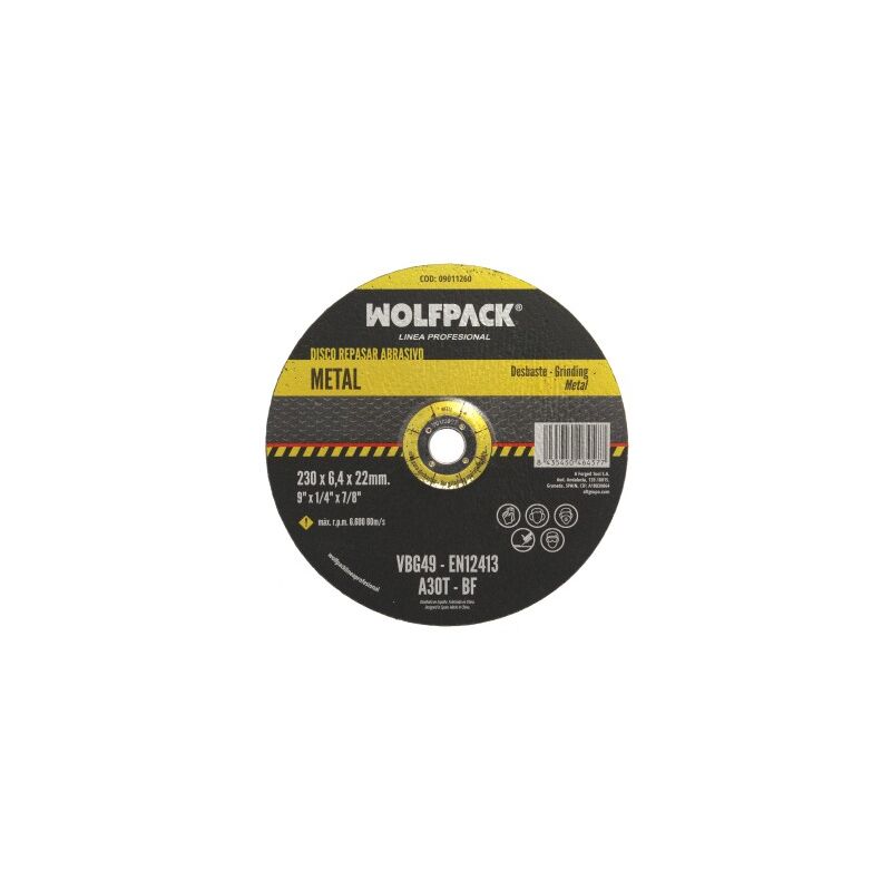 foto del prodotto wolfpack disco abrasivo per revisione 230 x 22 mm. spessore 6,4 mm. disco radiale smerigliatrice universale compatibile con tutte le
