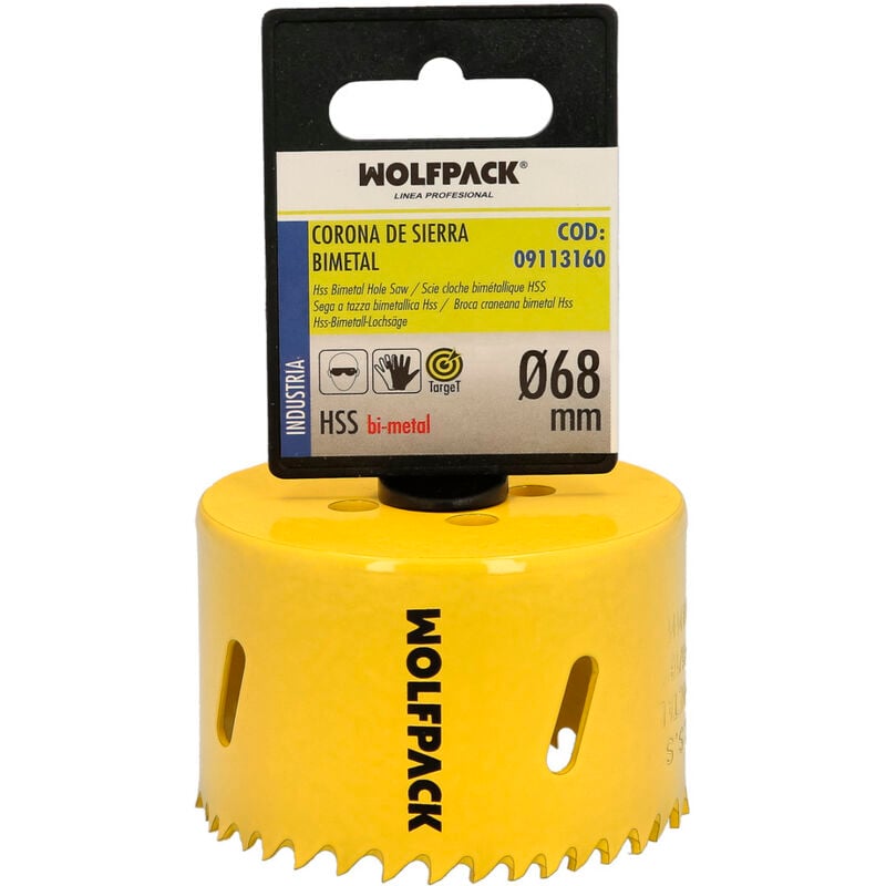 foto del prodotto wolfpack lama bimetallica 68 mm. temprata termicamente, base rinforzata. corona per legno, fori per legno, acciaio, ferro, plastica