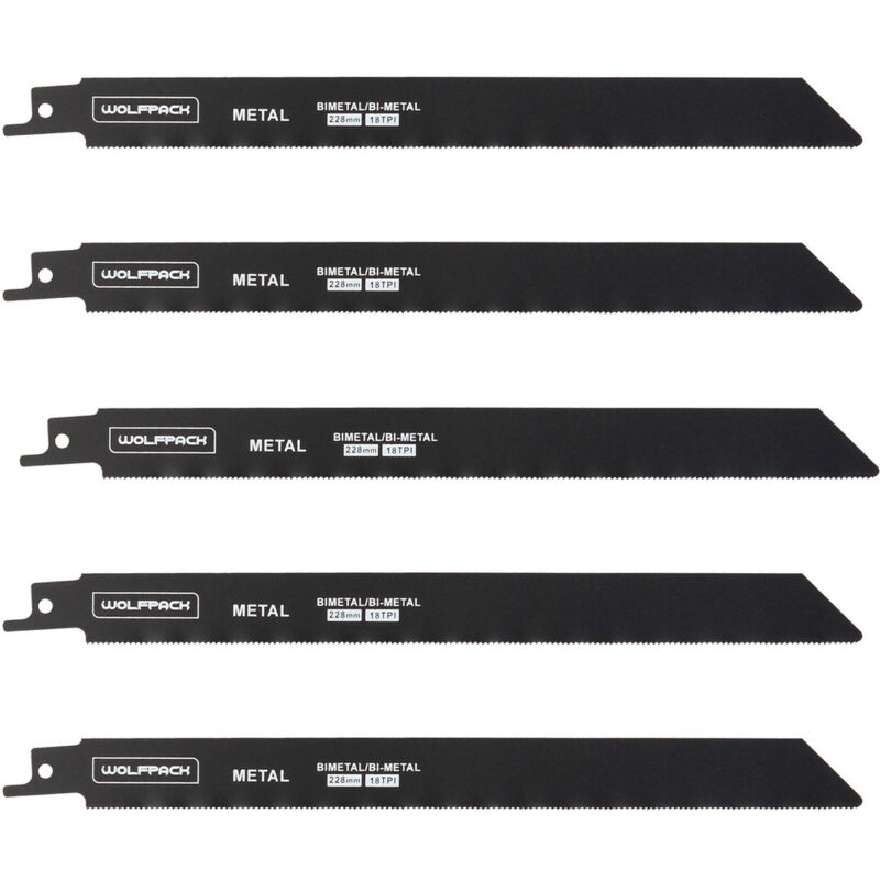 foto del prodotto wolfpack lama per sega universale per metalli 228 mm. 18 tpi. 5 pezzi. sega per ferro alluminio, rame, plastica