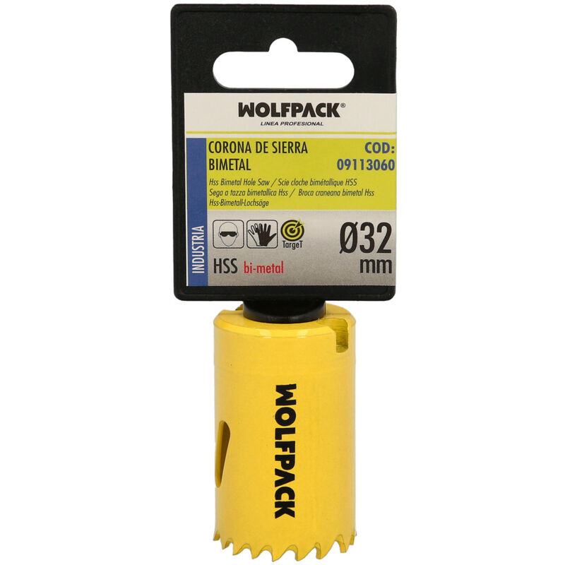 foto del prodotto wolfpack lame bimetalliche 32 mm. temprate termicamente, base rinforzata. corona per legno, punta per fori in legno, acciaio, ferro, plastica,