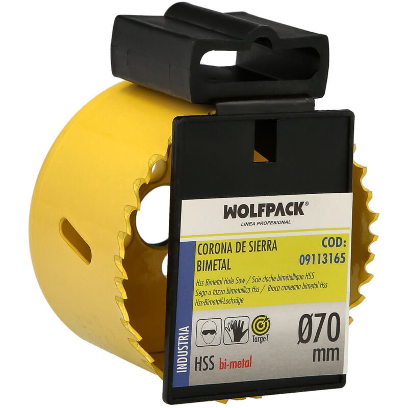 foto del prodotto wolfpack lame bimetalliche 70 mm. temprate termicamente, base rinforzata. corona per legno, fori per legno, acciaio, ferro, plastica, ecc.