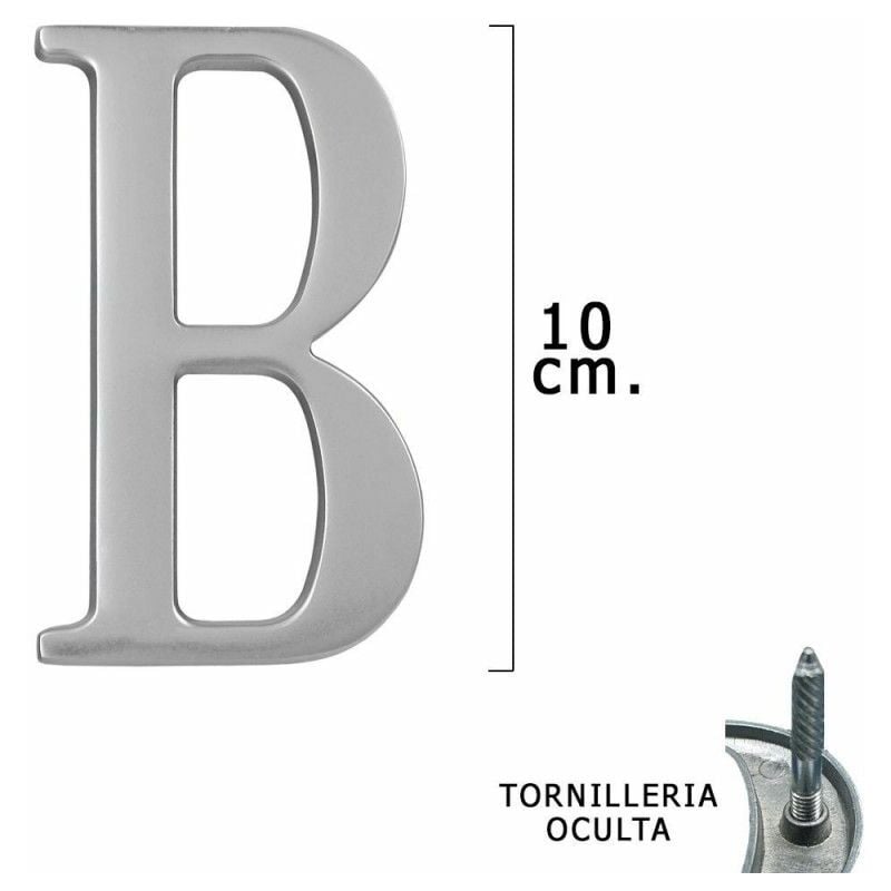 foto del prodotto wolfpack lettera b in metallo argento opaco 10 cm. con viti nascoste blister 1 pezzo 