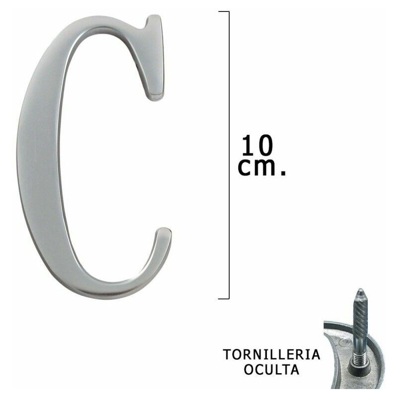 foto del prodotto wolfpack lettera c in metallo argento opaco 10 cm. con viti nascoste blister 1 pezzo 