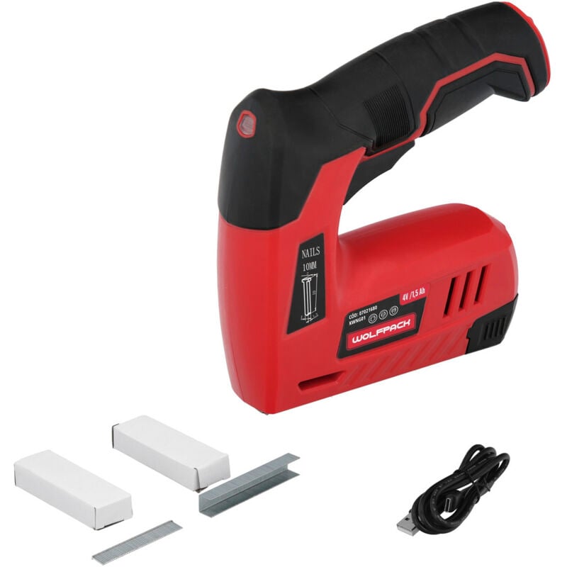 foto del prodotto wolfpack linea profesional chiodatrice ricaricabile, pistola sparachiodi, chiodatrice a batteria, 1.500 mah, 40 punti al minuto con graffette e