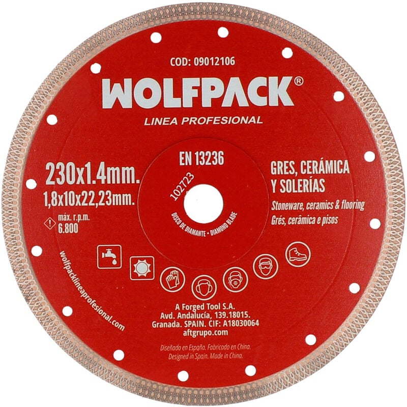 foto del prodotto wolfpack linea profesional disco diamantato 230 mm. porcellana, gres, ceramica, piastrelle. segmento diamantato 10 mm.