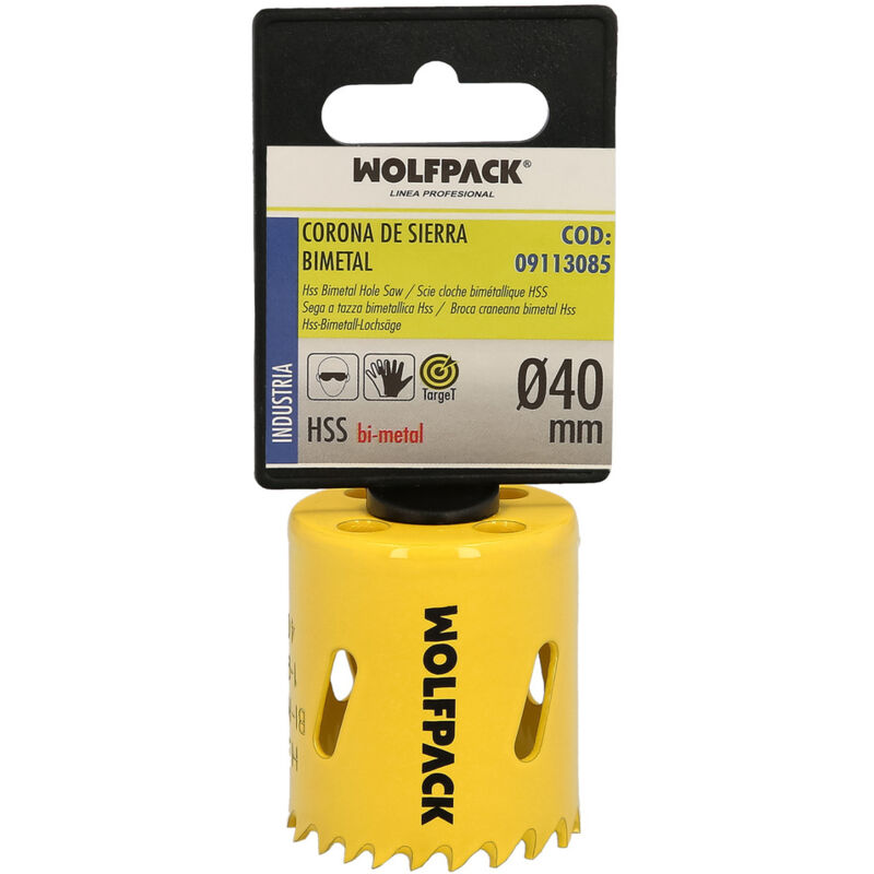 foto del prodotto wolfpack linea profesional lama bimetallica 40 mm. temprato termicamente, base rinforzata. corona per legno, fori per legno, acciaio, ferro,